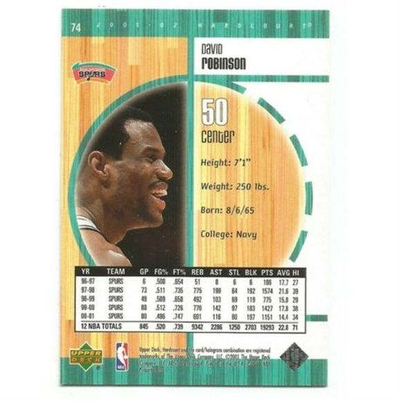 2001-02 DAVID ROBINSON UPPER DECK HARD COURT CARD - Picture 2 of 2